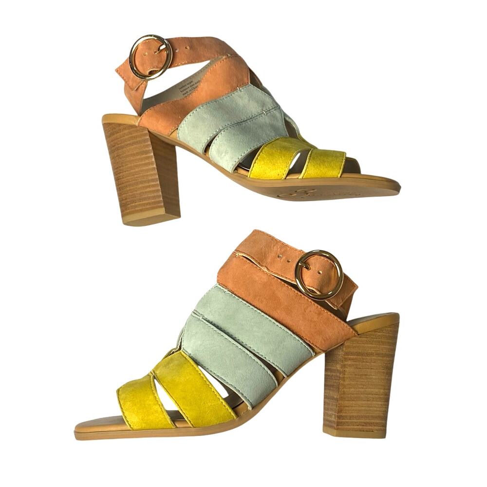 Seychelles Completely Engaged Pastel Suede Sandals Block Heel Multi Women's 8.5